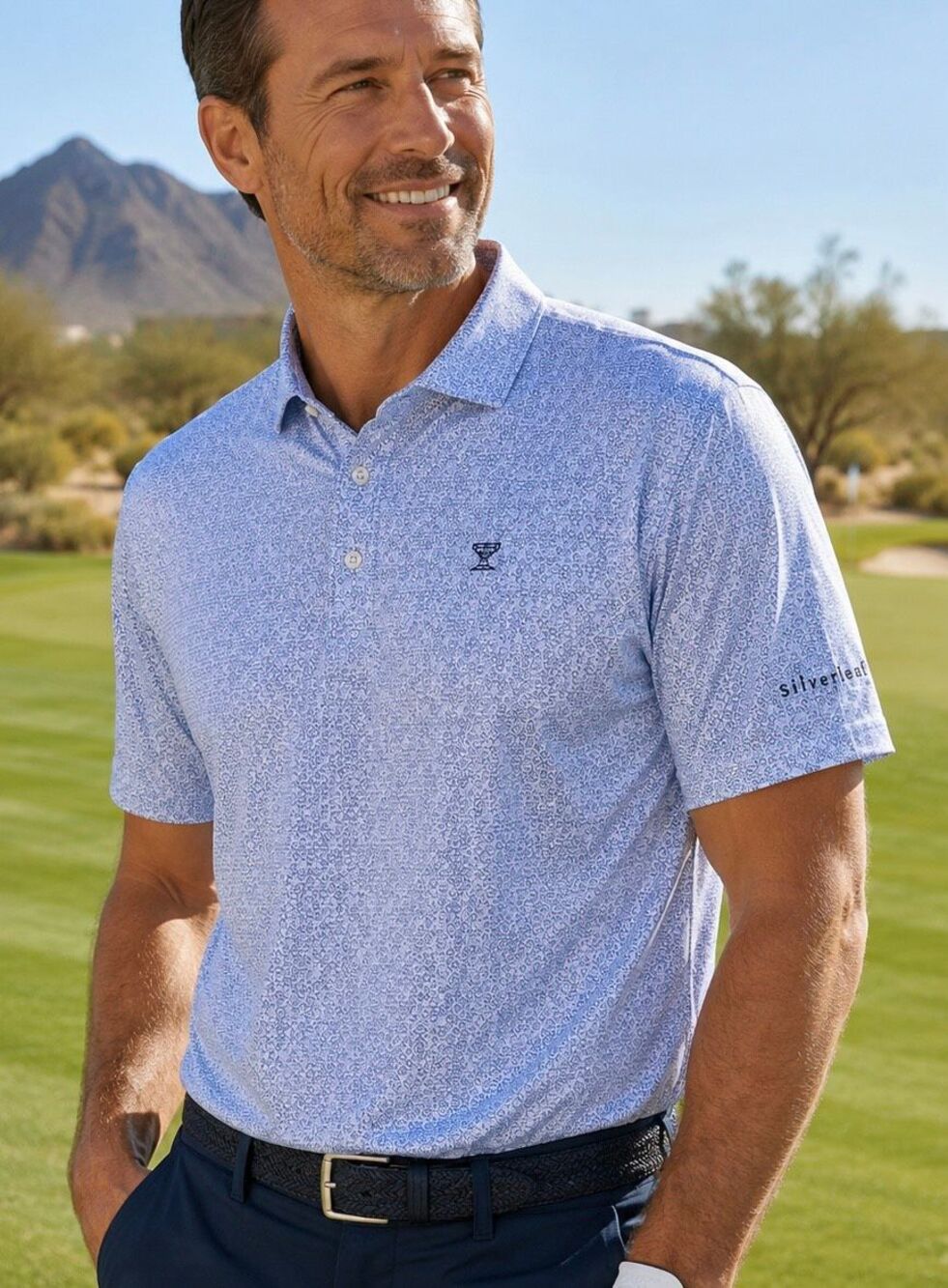 Peter Millar Crown Crafted XXL Performance Golf Polo Shirt Silverleaf Club Lt Bl
